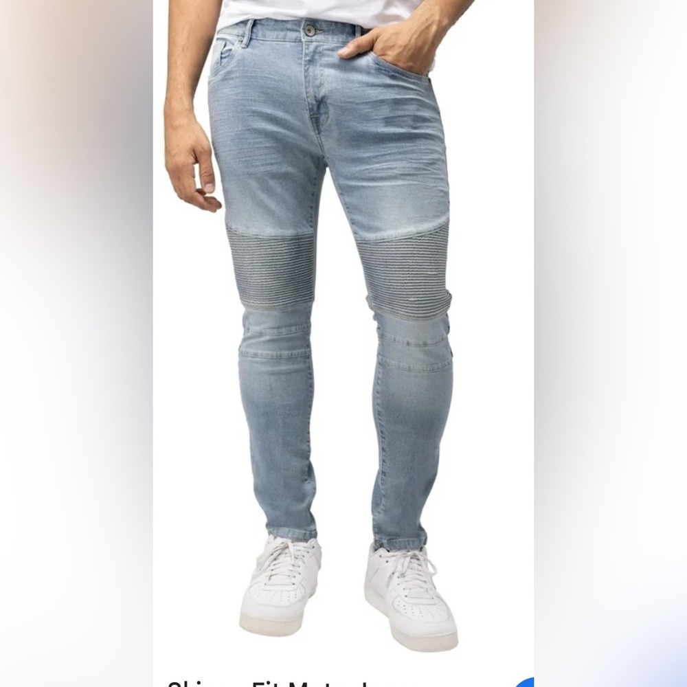 RAWX Moto Biker Jeans Slim‎ Fit Light Wash Denim Pants Size 36x32